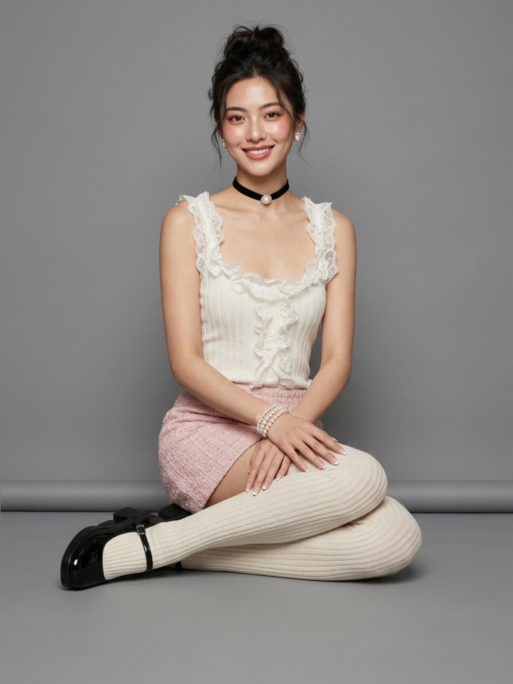 Juliet Cottagecore Ribbed Lace-Trim Knit Camisole
